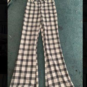 Black and white plaid flare pants